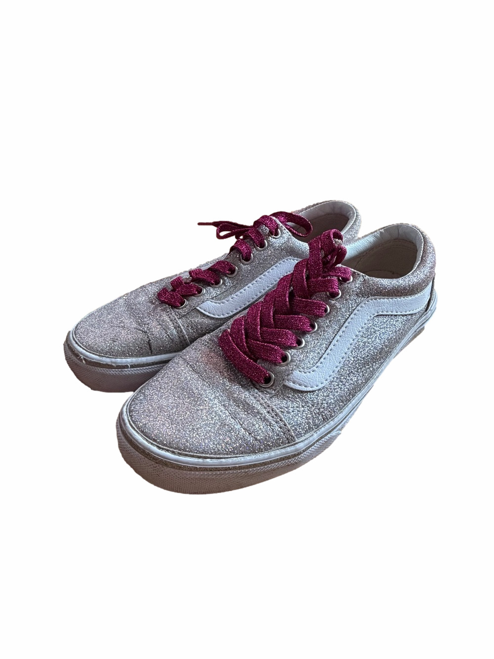 Vans Sparkly Low-Top Sneakers with Burgundy Laces